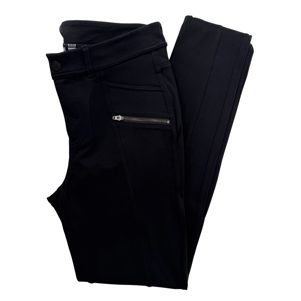 Athleta Womens Black Moto Zipper Pocket Skinny Pants Size 10 Mid Rise Stretch